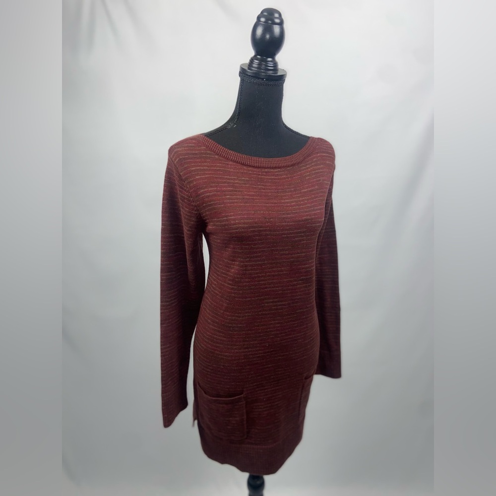 Sweater Dress Longsleeve 100%Cotton Jeanne Pierre Medium Front Pockets Burgundy